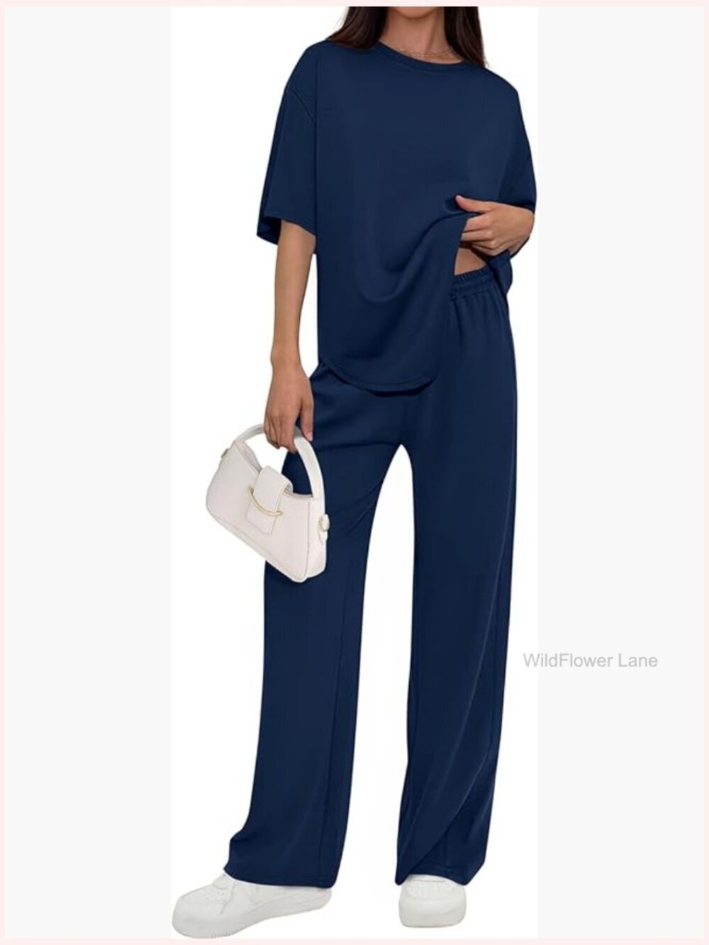 2 Piece Lounge Set Short Sleeve Wide Leg Pants Travel Outfit Women Summer